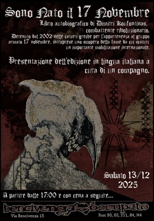 Presentazione dell'edizione in italiano di "Sono nato il 17 novembre", libro autobiografico di Dimitri Koufontinas