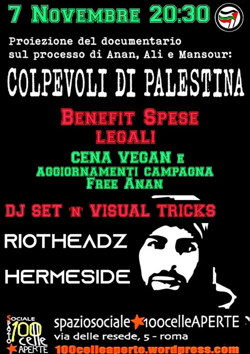COLPEVOLI DI PALESTINA (PROIEZIONE CENA VEGAN BENEFIT E DJ SET)