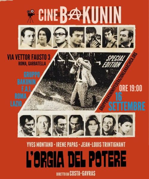 Mercoledì 16 settembre "Z - l'orgia del potere" al Cineforum Bakunin