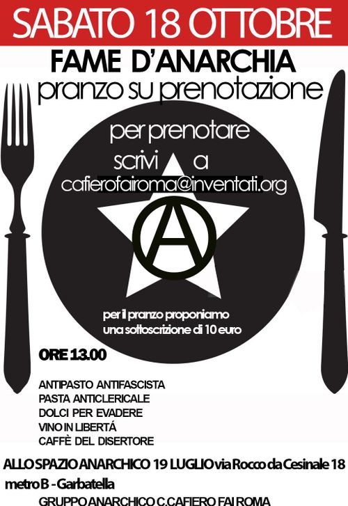 SABATO 18 OTTOBRE  2025 - FAME D’ANARCHIA