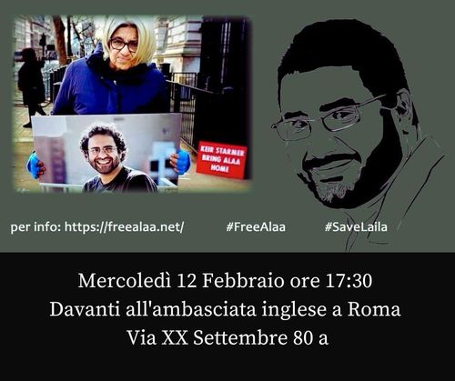 #freeAlaa #saveLaila - presidio davanti l'ambasciata inglese a Roma