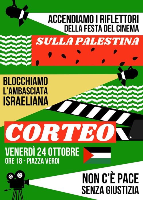 Mobilitazione dall’ambasciata di Israele fino alla Festa del Cinema di Roma