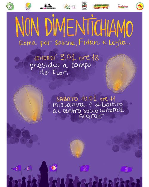 Non dimentichiamo: Roma con Sakine, Fidan e Leyla. 2013-2026 ancora chiediamo verità e giustizia! - RACCONTI DI VITA E DI LOTTA