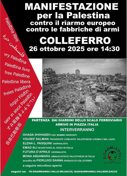 MANIFESTAZIONE PER LA PALESTINA, CONTRO IL RIARMO, CONTRO LE FABBRICHE DI ARMI