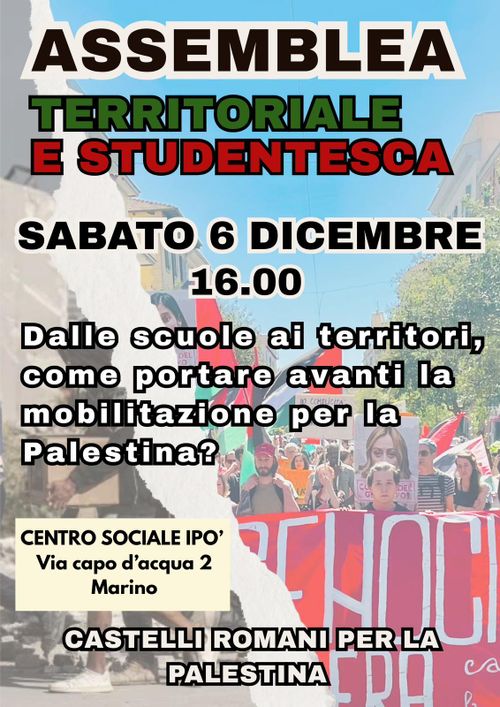 Palestina: assemblea territoriale e studentesca a Marino