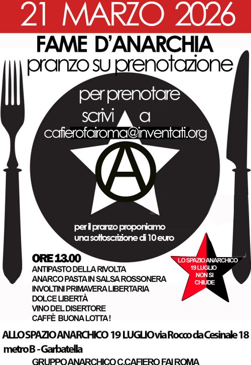 FAME D'ANARCHIA - Pranzo su prenotazione- 