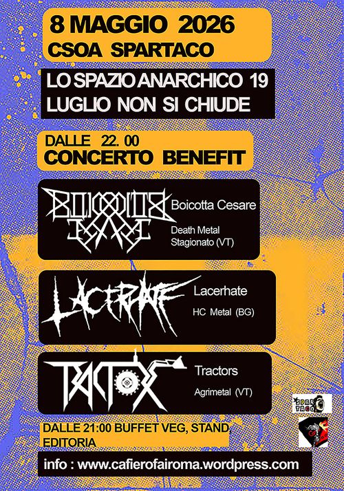 Concerto Benefit Spazio anarchico 19 Luglio al Csoa Spartaco