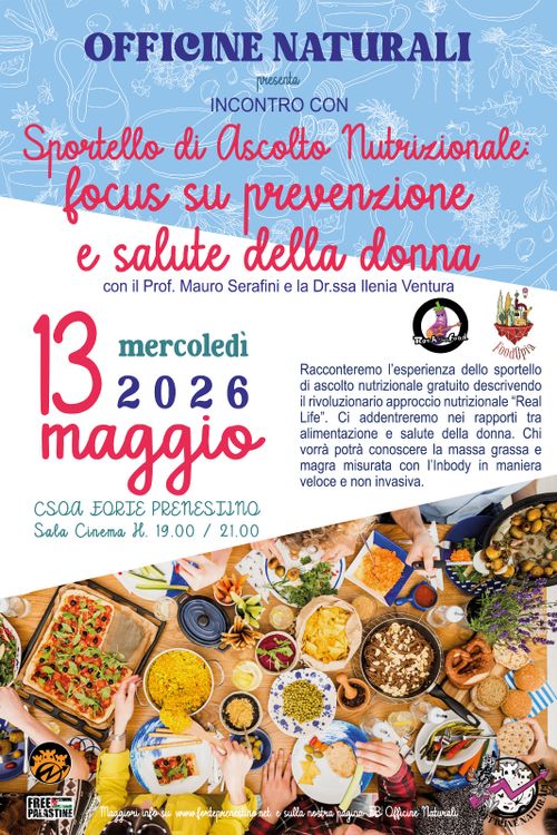 OFFICINE NATURALI   presenta:   Sportello di Ascolto Nutrizionale: focus su prevenzione e salute della donna   con il Prof. Mauro Serafini e la Dr.ssa Ilenia Ventura 
