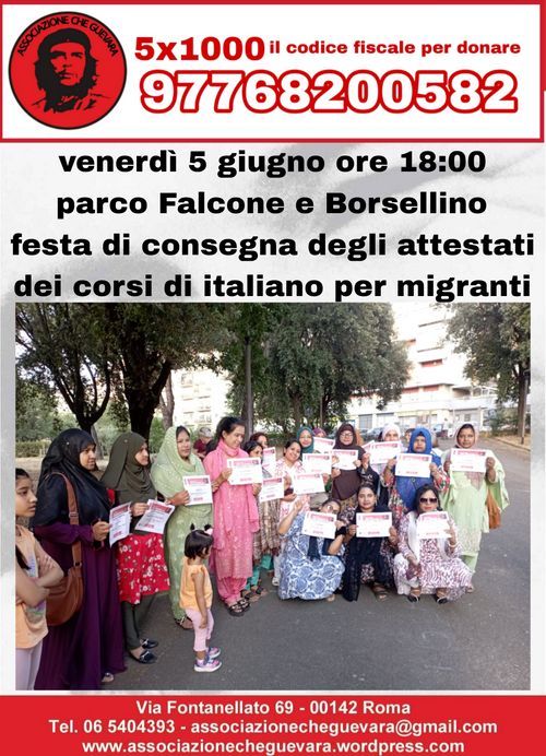 FESTA DI CONSEGNA DEGLI ATTESTATI DELLA SCUOLA DI ITALIANO PER MIGRANTI 
