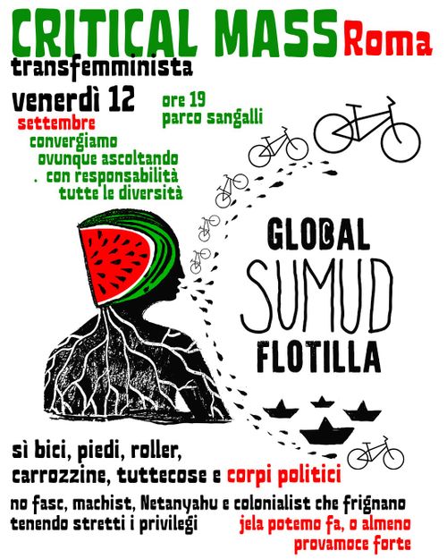 Criticlal Mass Roma- Glocal SUMUD flotilla- Venerdì 12 settembre ore 19 Parco sangalli