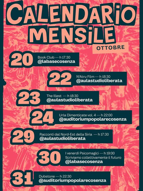 Calendario mensile Jamu Cosenza