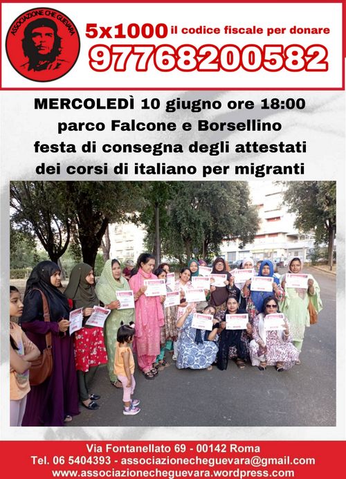 FESTA DI CONSEGNA DEGLI ATTESTATI DELLA SCUOLA DI ITALIANO PER MIGRANTI