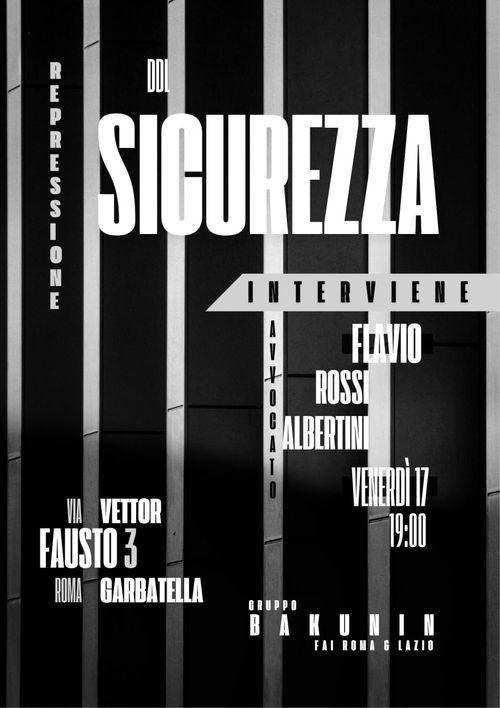 Venerdì 17 aprile: conferenza su Repressione e decreti sicurezza