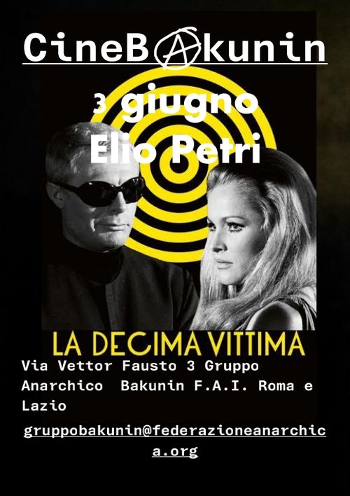 Cineforum Garbatella " La decima vittima"  di E. Petri