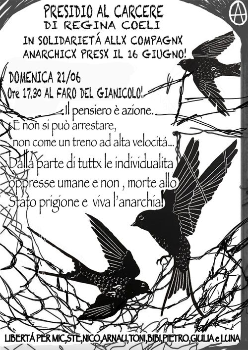 PRESIDIO AL CARCERE DI REGINA COELI IN SOLIDARIETA' ALLX COMPAGNX ANARCHICX PRESX IL 16\06