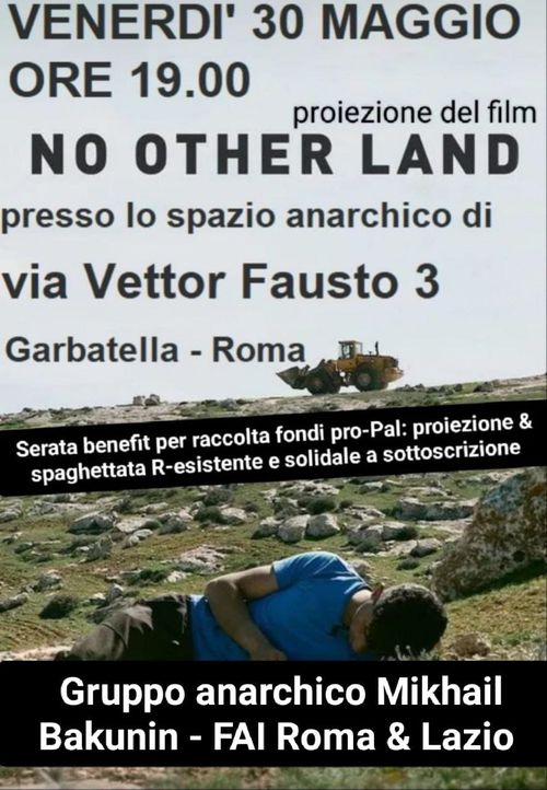 Proiezione "No other land" in solidarietà con la popolazione palestinese allo Spazio Anarchico Vettor Fausto