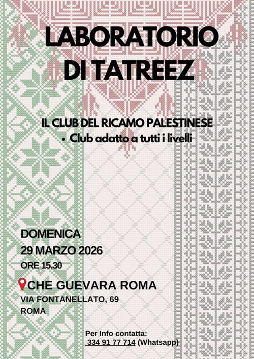 Laboratorio di Tatreez - il club dedicato al ricamo palestinese.
